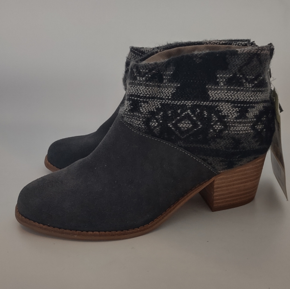 Grey Aztec tassel zip toms booties